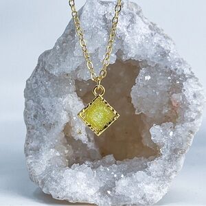 3/$20 14k Gold Yellow Glitter Resin Diamond Handmade Charm Pendant Necklace
